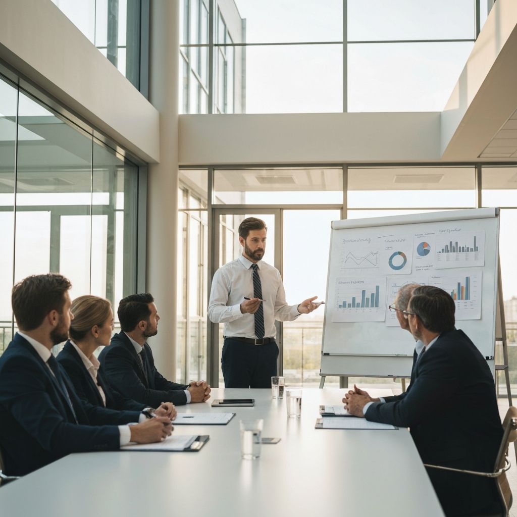 Strategy meeting in premium boardroom with consultants